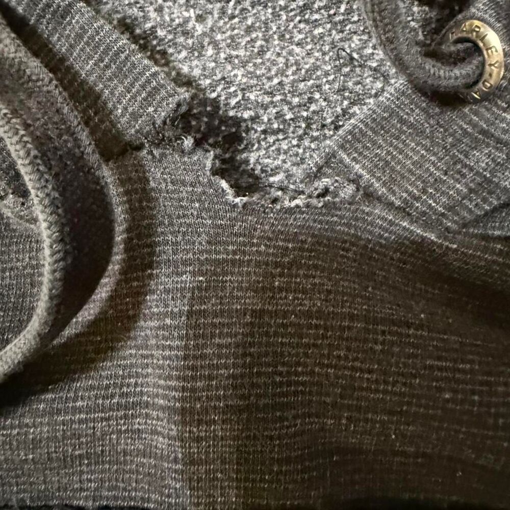VTG Harley Davidson Hoodie XL Charcoal Gray Textured Willie G Skull Patch Biker - Picture 5 of 7